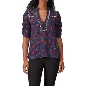 Nanette Lepore Ditsy Daze Blue Multi-Color Floral Print Blouse Women's Size 4